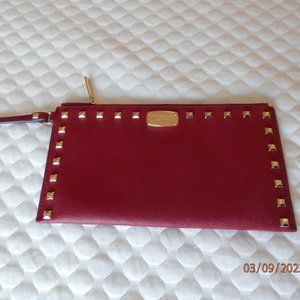 Michael Kors Large Zippered Clutch / Wristlet Red / Gold Jet Set